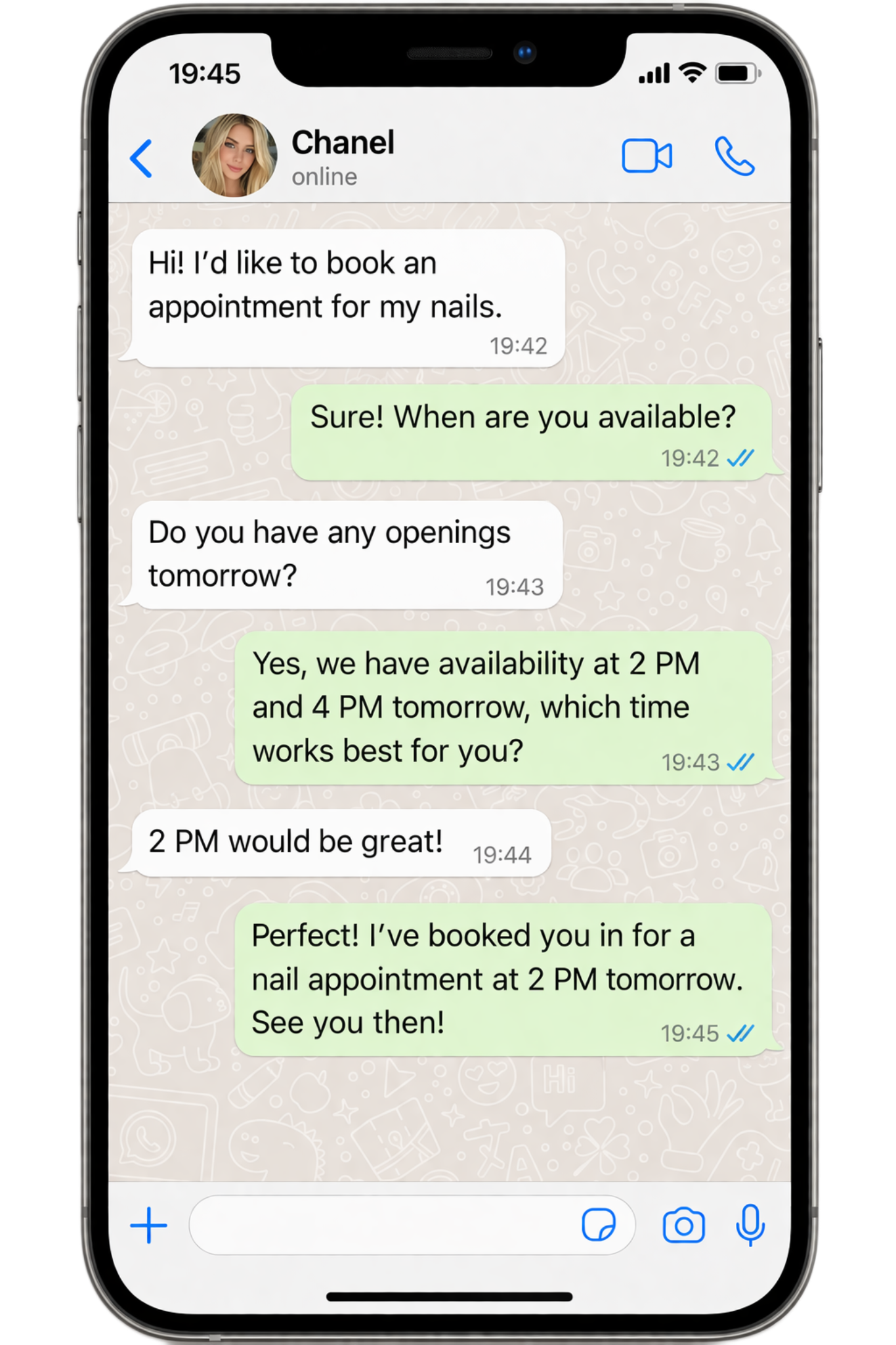 Dentist appointment chatbot confirmation example