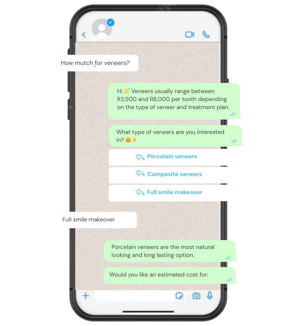 Dental pricing chatbot example